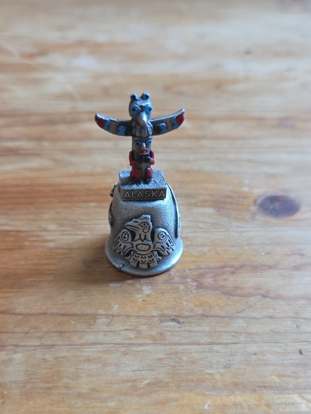 Vintage Metal Alaska Totem Pole Thimble Miniature Souvenir Statuette Pewter 2.75